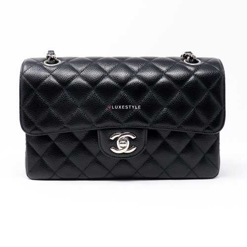 VAN CLEEF & ARPELS Chanel Classic Small Double Flap Black Quilted Caviar with Silver Hardware 