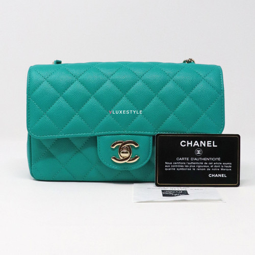 VAN CLEEF & ARPELS Chanel 17C Mini Rectangular Turquoise Caviar with shiny light gold hardware-1653431547 