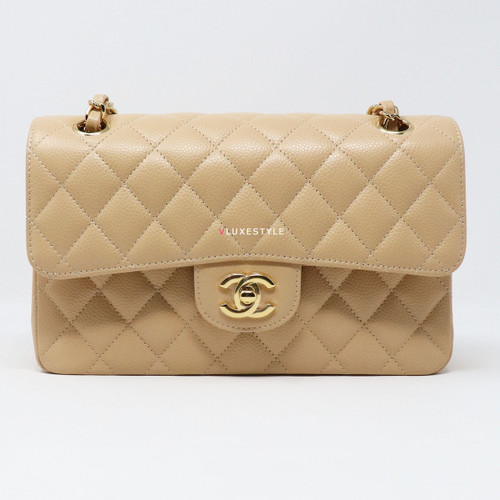 VAN CLEEF 
ARPELS Chanel Classic Small Double Flap Beige Quilted Caviar with gold hardware-1653431778 