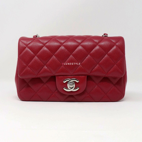 VAN CLEEF 
ARPELS Chanel Classic 18B Mini Rectangular Red Quilted Caviar with silver hardware-1653432025 