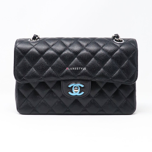 VAN CLEEF & ARPELS Chanel Classic Small Double Flap Black Quilted Caviar with Silver Hardware-1653432207 