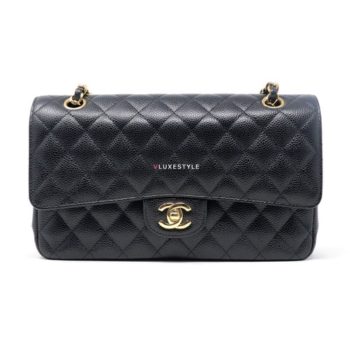 VAN CLEEF 
ARPELS Chanel Classic Black Medium Double Flap Caviar with gold hardware-1653432777 