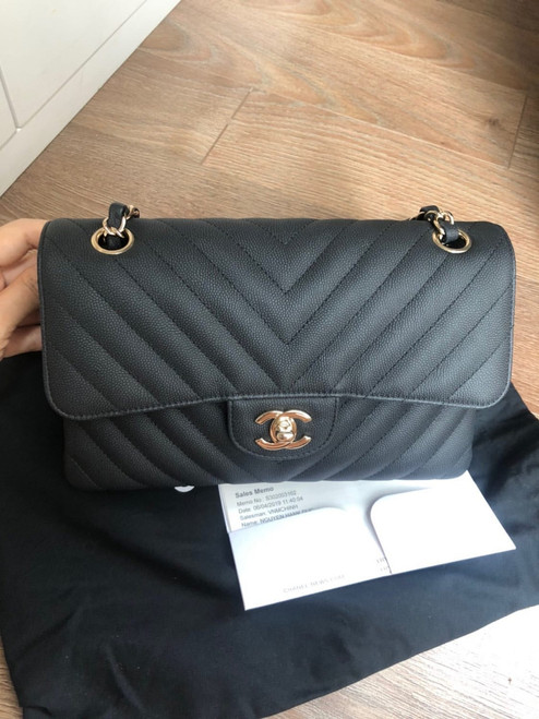 VAN CLEEF 
ARPELS 20% Non-refundable deposit to reserve: Chanel Classic Small 19S Black Matte Chevron Caviar with light gold hardware 