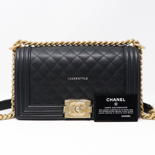 VAN CLEEF & ARPELS Chanel Le Boy Old Medium Black Quilted Caviar with brushed gold hardware-1653433053 