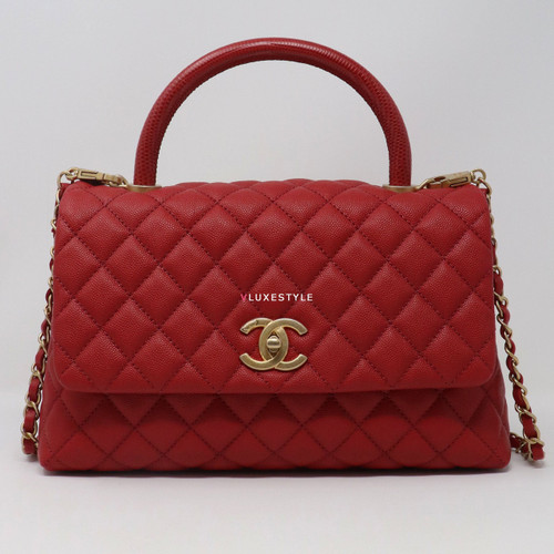 VAN CLEEF 
ARPELS Chanel Coco Handle Small 19A Red Quilted Caviar with brushed gold hardware 