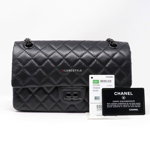 VAN CLEEF 
ARPELS Chanel Reissue 18K So Black Quilted Calfskin with shiny black hardware size 225 