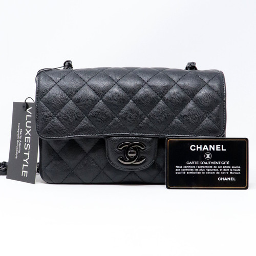 VAN CLEEF & ARPELS Chanel Classic Mini Rectangular 17S So Black Crumpled Calfskin with shiny black hardware 