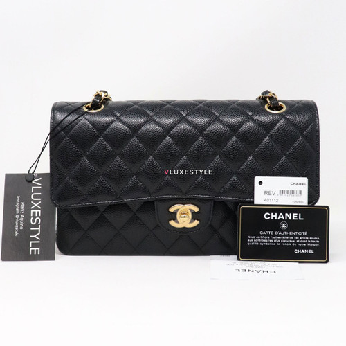 VAN CLEEF 
ARPELS Chanel Classic Medium Double Flap Black Quilted Caviar with gold hardware-1653434583 