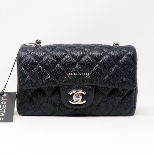 VAN CLEEF 
ARPELS Chanel Classic Mini Rectangular Black Quilted Caviar with silver hardware 