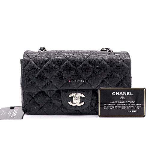 VAN CLEEF & ARPELS Chanel Classic Mini Rectangular Black Quilted Caviar with silver hardware-1653435983 
