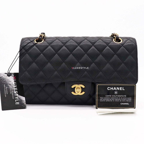 VAN CLEEF 
ARPELS Chanel Classic Medium Double Flap Black Quilted Caviar with gold hardware-1653436038 