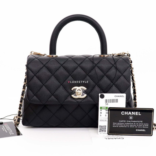 VAN CLEEF 
ARPELS Chanel Mini Coco Handle 20K Black Quilted Caviar with light gold hardware 