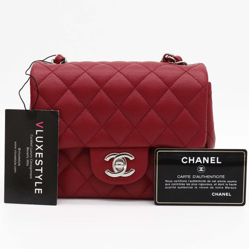 VAN CLEEF & ARPELS Classic Mini Square 17B Red Quilted Caviar with silver hardware 