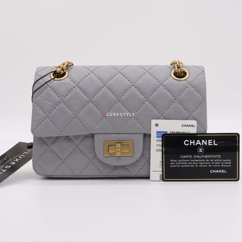 VAN CLEEF 
ARPELS Chanel Mini Reissue 20P Gray/Grey Aged Quilted Calfskin with brushed gold hardware 