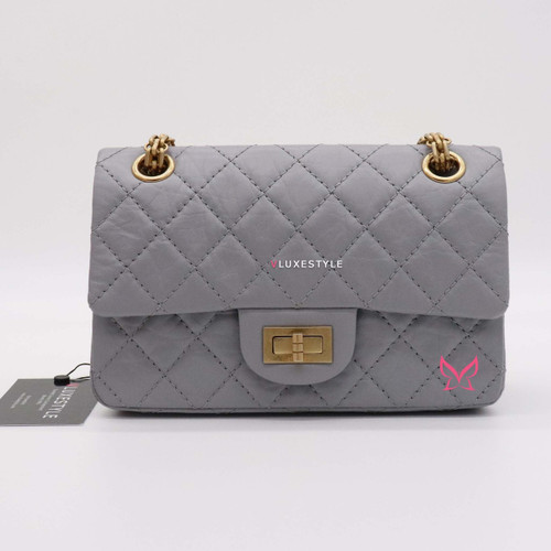 VAN CLEEF 
ARPELS Chanel Mini Reissue 20P Gray/Grey Aged Quilted Calfskin with brushed gold hardware 