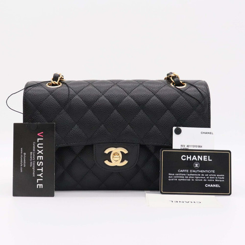 VAN CLEEF & ARPELS Chanel Classic Small Double Flap Black Quilted Caviar with gold hardware-1653436670 