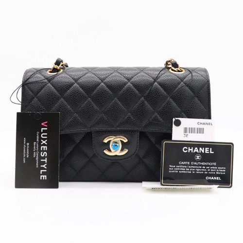 VAN CLEEF 
ARPELS Chanel Classic Small Double Flap Black Quilted Caviar with gold hardware-1653436692 