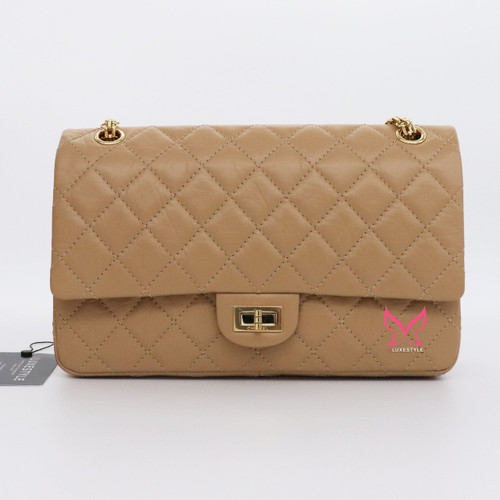 VAN CLEEF 
ARPELS Chanel Reissue Double Flap 19A Beige Quilted Calfskin with shiny gold hardware size 226 