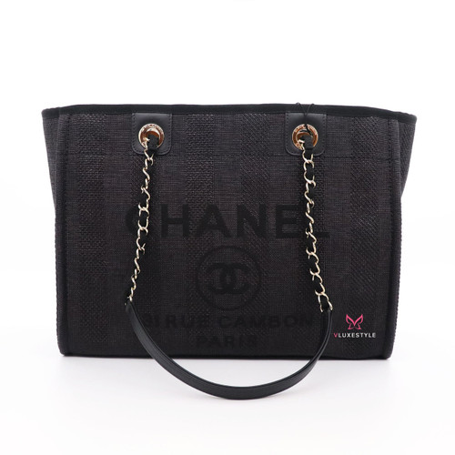 VAN CLEEF 
ARPELS Chanel Deauville Tote 20P Black Mixed fibers with light gold hardware 