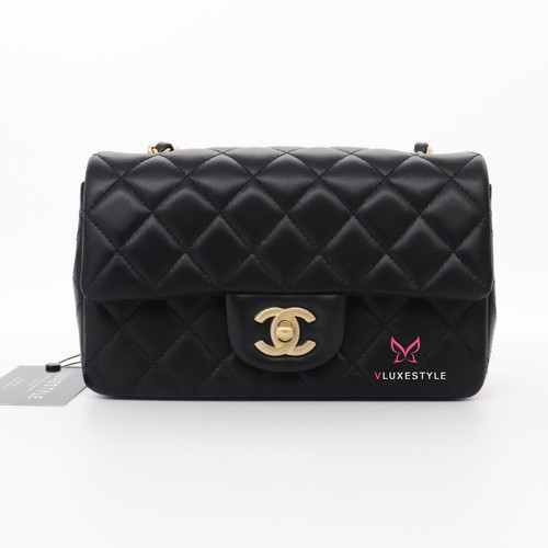 VAN CLEEF & ARPELS Chanel Classic Mini Rectangular 19S Black Quilted Lambskin with brushed gold hardware-1653437158 