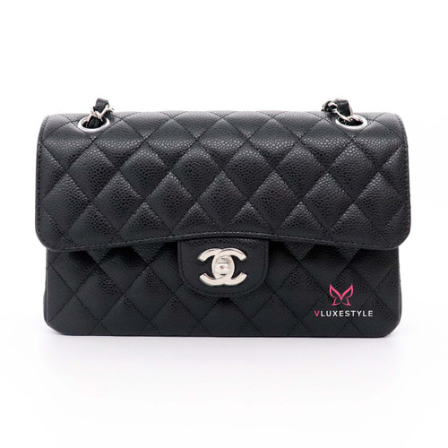 VAN CLEEF 
ARPELS Chanel Classic Small Double Flap Black Quilted Caviar with silver hardware-1653437258 