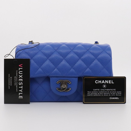 VAN CLEEF 
ARPELS Chanel Classic Mini Rectangular 16C Blue Cobalt Quilted Caviar with ruthenium hardware 