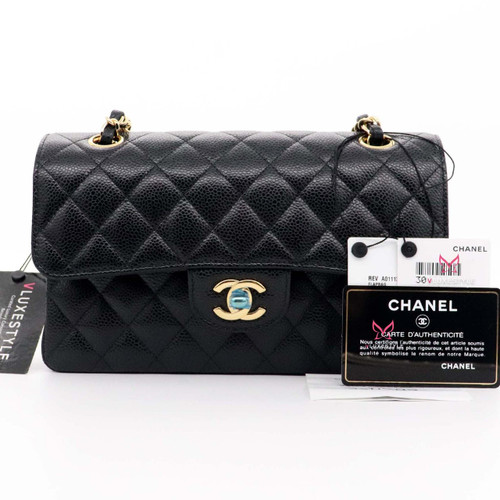 VAN CLEEF 
ARPELS Chanel Classic Small Double Flap Black Quilted Caviar with gold hardware-1653437629 