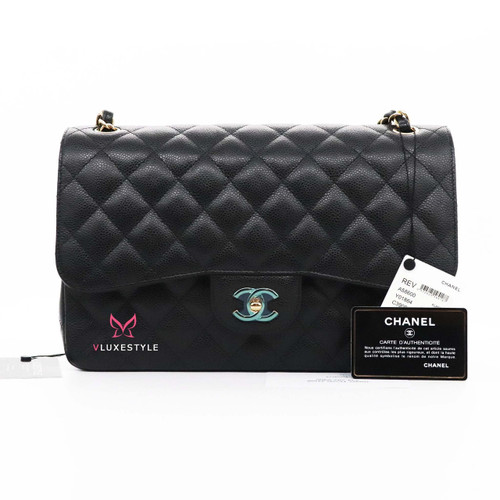 VAN CLEEF 
ARPELS Chanel Classic Jumbo Double Flap Black Quilted Caviar with gold hardware-1653437661-1653437662 