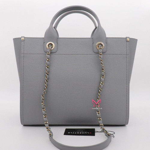 VAN CLEEF 
ARPELS Chanel Deauville 20P Gray/Grey Caviar Leather with brushed gold hardware-1653437842 