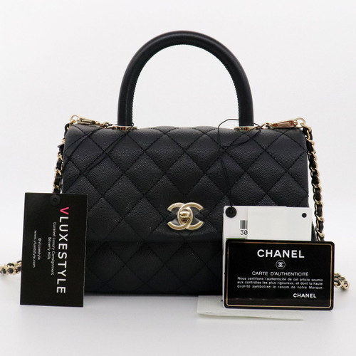 VAN CLEEF 
ARPELS Chanel Mini Coco Handle Black Quilted Caviar with shiny light gold hardware 