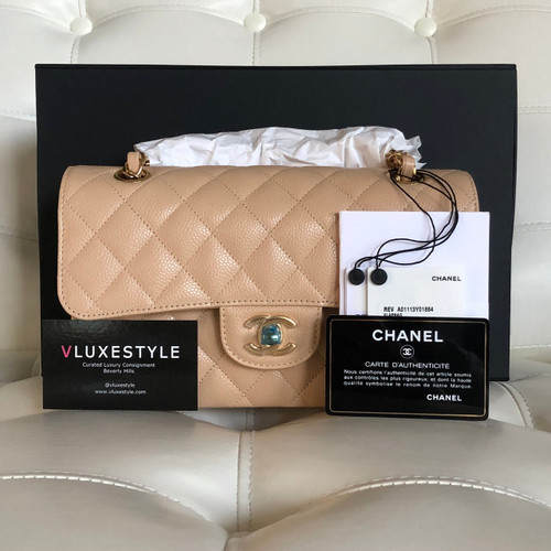 VAN CLEEF 
ARPELS Partial Payment: Chanel Classic Small Double Flap Beige Quilted Caviar with gold hardware 