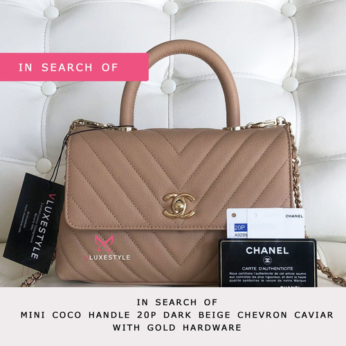 VAN CLEEF & ARPELS IN SEARCH OF Chanel Mini Coco Handle 20P Dark Beige Chevron Caviar with light gold hardware 