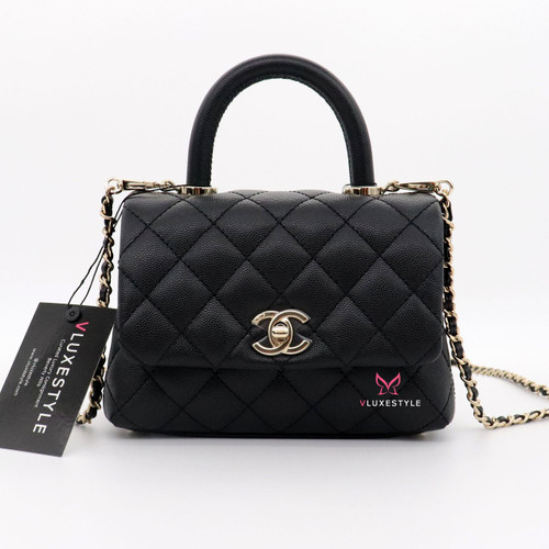 VAN CLEEF 
ARPELS Chanel Extra Mini Coco Handle 20K Black Quilted Caviar with light gold hardware 