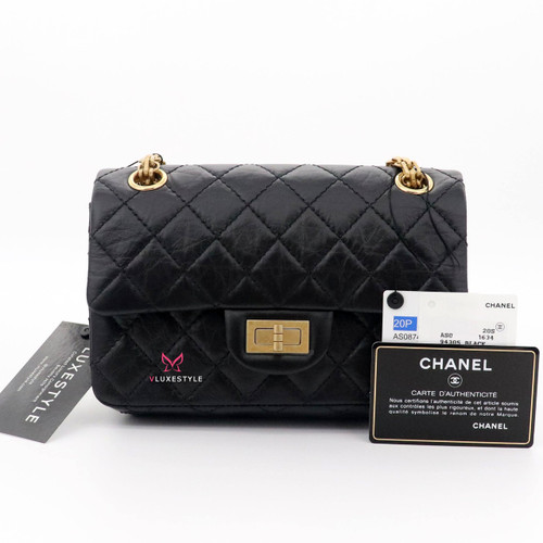 VAN CLEEF & ARPELS Chanel Mini Reissue/2.55 20P Black Quilted Aged Calfskin with brushed gold hardware 