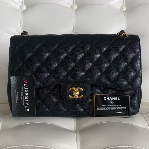 VAN CLEEF & ARPELS Chanel Classic Jumbo Double Flap Black Quilted Caviar with gold hardware-1653438825 