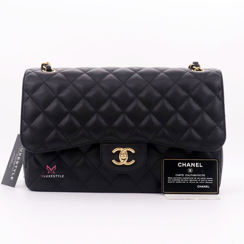 VAN CLEEF & ARPELS Chanel Classic Jumbo Double Flap Black Quilted Caviar with gold hardware-1653439218 