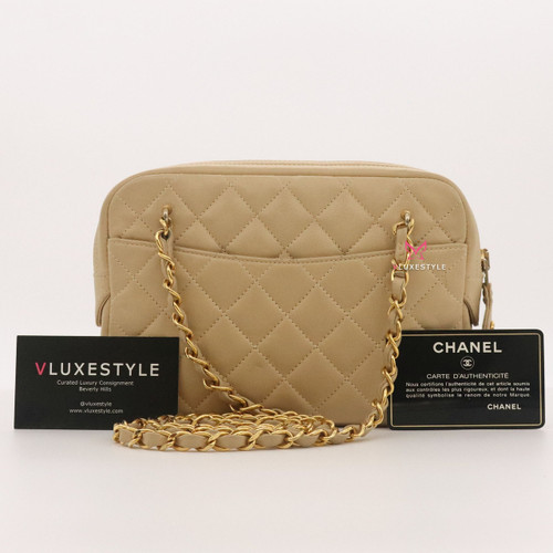 VAN CLEEF 
ARPELS Chanel Vintage Camera Bag Beige Quilted Lambskin with 24K gold plated hardware 