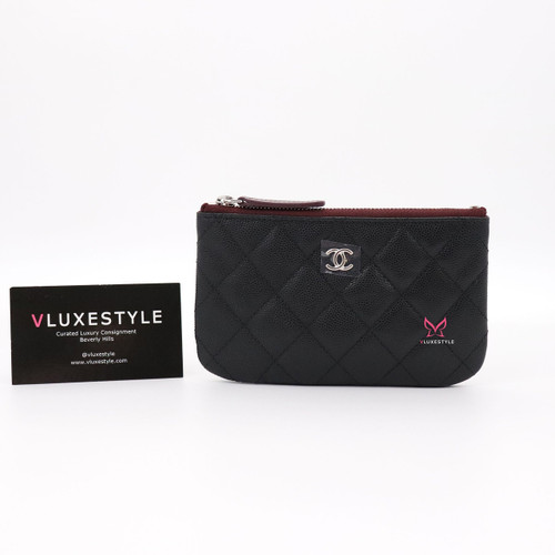 VAN CLEEF & ARPELS Chanel Mini O Pouch Black Quilted Caviar with silver hardware 