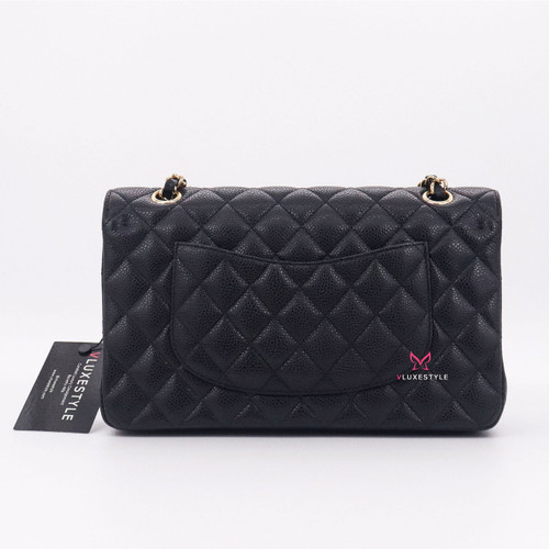 VAN CLEEF 
ARPELS Chanel Classic Medium Double Flap Black Quilted Caviar with gold hardware-1653440140 