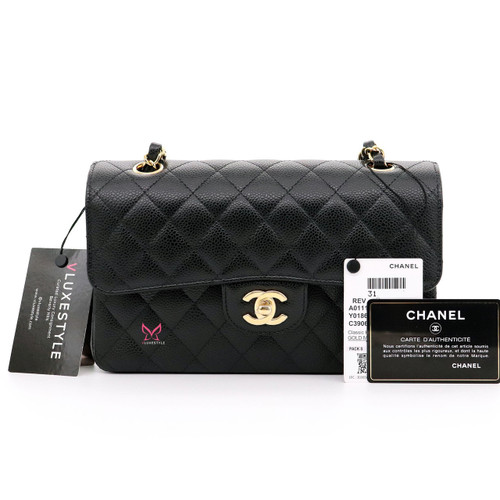 VAN CLEEF 
ARPELS Chanel Classic Small Double Flap Black Quilted Caviar with gold hardware-1653440378 