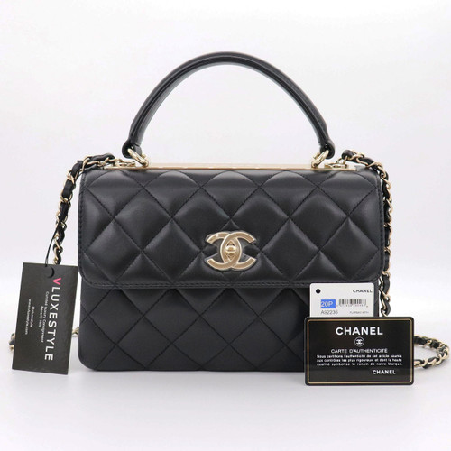VAN CLEEF 
ARPELS Chanel Small Trendy CC 20P Black Quilted Lambskin with light gold hardware 