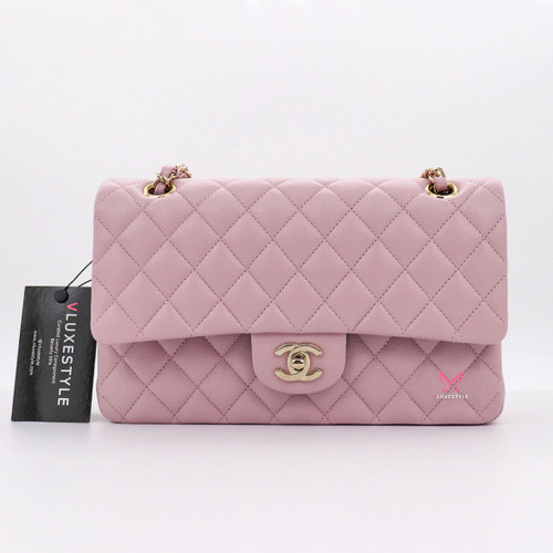 VAN CLEEF & ARPELS Chanel Classic Medium Double Flap 21S Rose Clair/Light Pink Quilted Caviar with light gold hardware-1653440537 