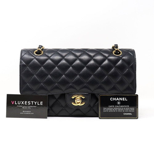 VAN CLEEF 
ARPELS Chanel Classic Medium Double Flap Black Quilted Caviar with gold hardware-1653440665 