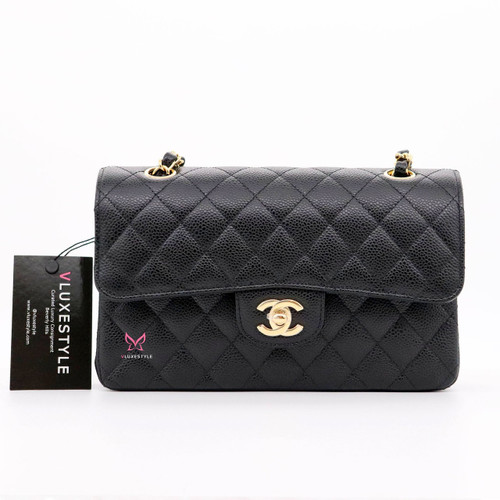 VAN CLEEF 
ARPELS Chanel Classic Small Double Flap Black Quilted Caviar with gold hardware-1653440894 