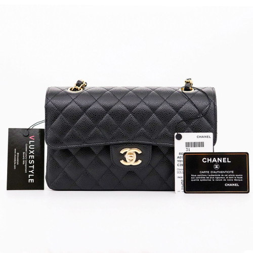 VAN CLEEF 
ARPELS Chanel Classic Small Double Flap Black Quilted Caviar with gold hardware-1653440894 