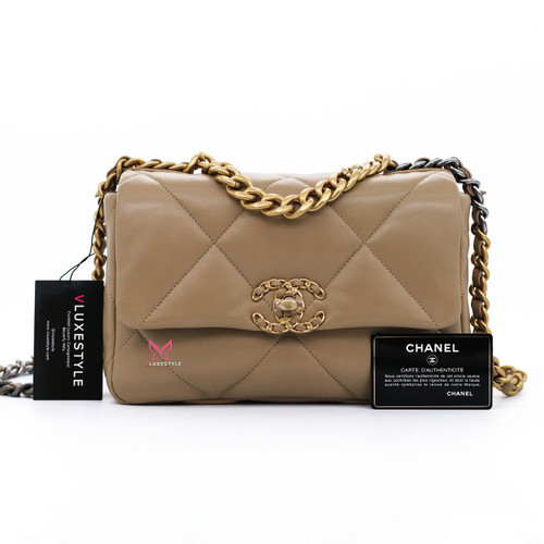 VAN CLEEF 
ARPELS Chanel Small/Medium 19 Flap 21S Dark Beige Lambskin with mixed hardware-1653441177 
