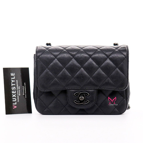 VAN CLEEF 
ARPELS Chanel Classic Mini Square 17S Crumpled Calfskin with shiny black hardware 