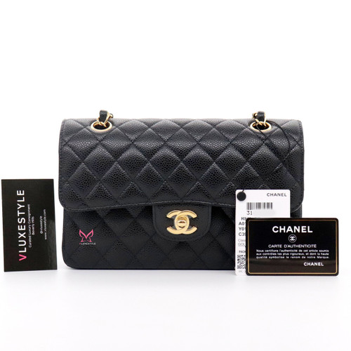 VAN CLEEF 
ARPELS Chanel Classic Small Double Flap Black Quilted Caviar with gold hardware-1653441783 