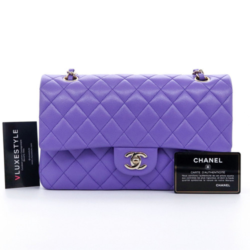 VAN CLEEF 
ARPELS Chanel Classic Medium Double Flap 20S Purple Quilted Caviar with light gold hardware-1653442137 