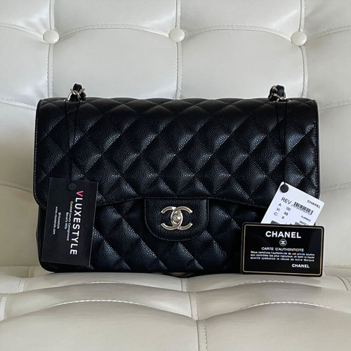 VAN CLEEF 
ARPELS Partial Payment: Chanel Classic Jumbo Double Flap Black Quilted Caviar with silver hardware 